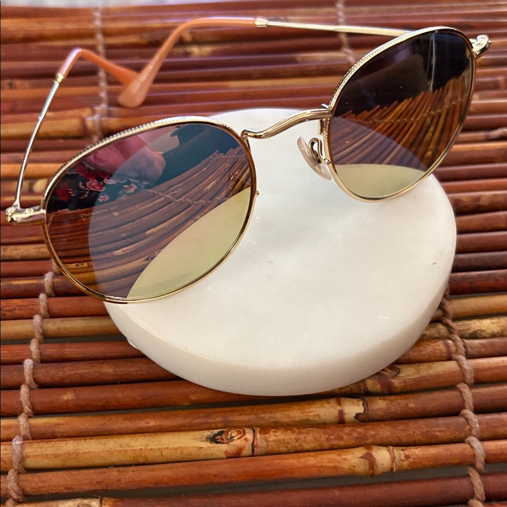 Stylish Gold and Brown Sunglasses Pink Mirrored